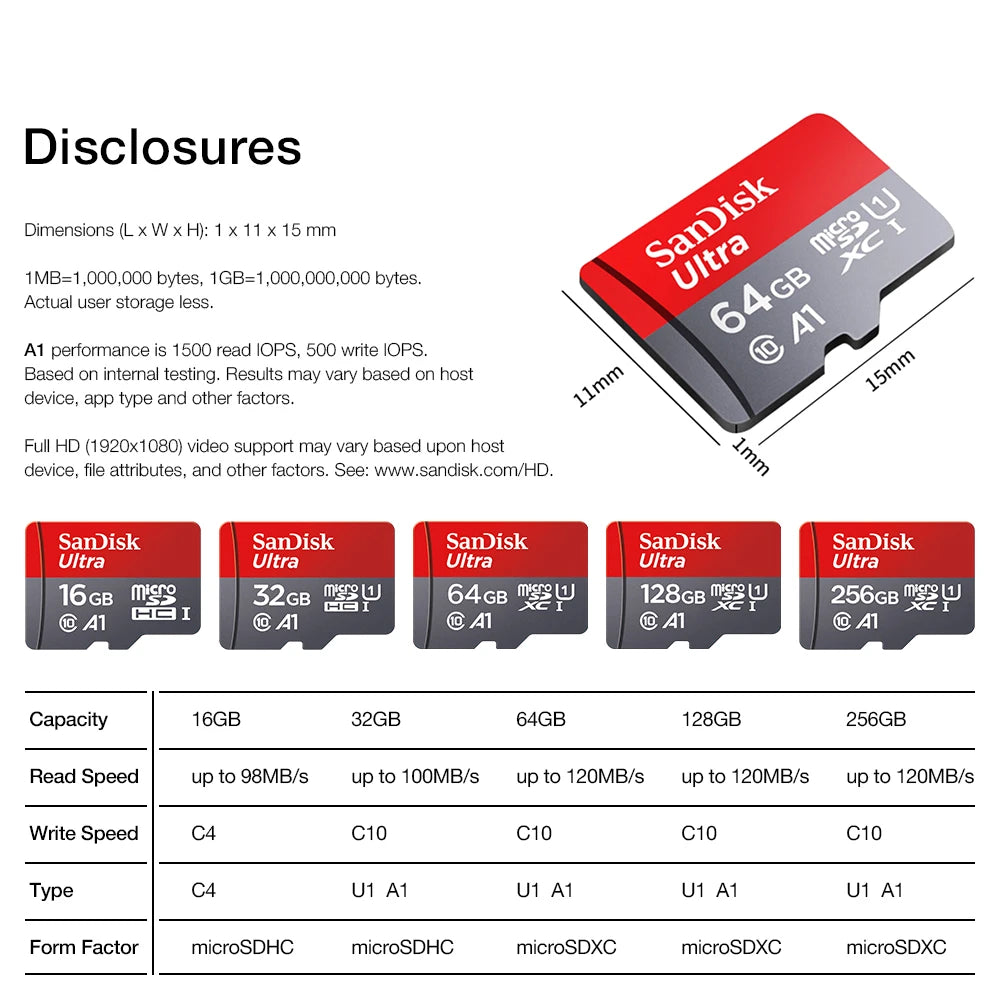 High-Speed microSD Card (64GB, 32GB, 16GB, 128GB) with Adapter