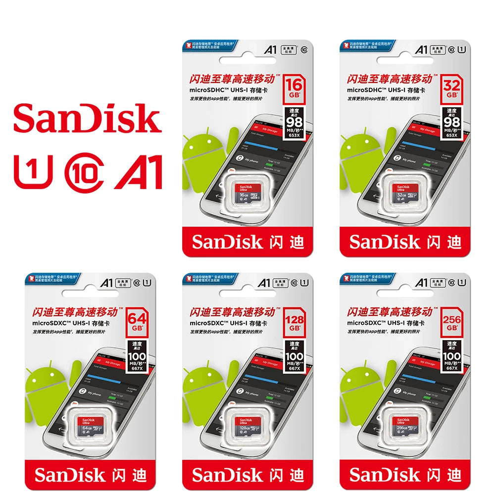 High-Speed microSD Card (64GB, 32GB, 16GB, 128GB) with Adapter