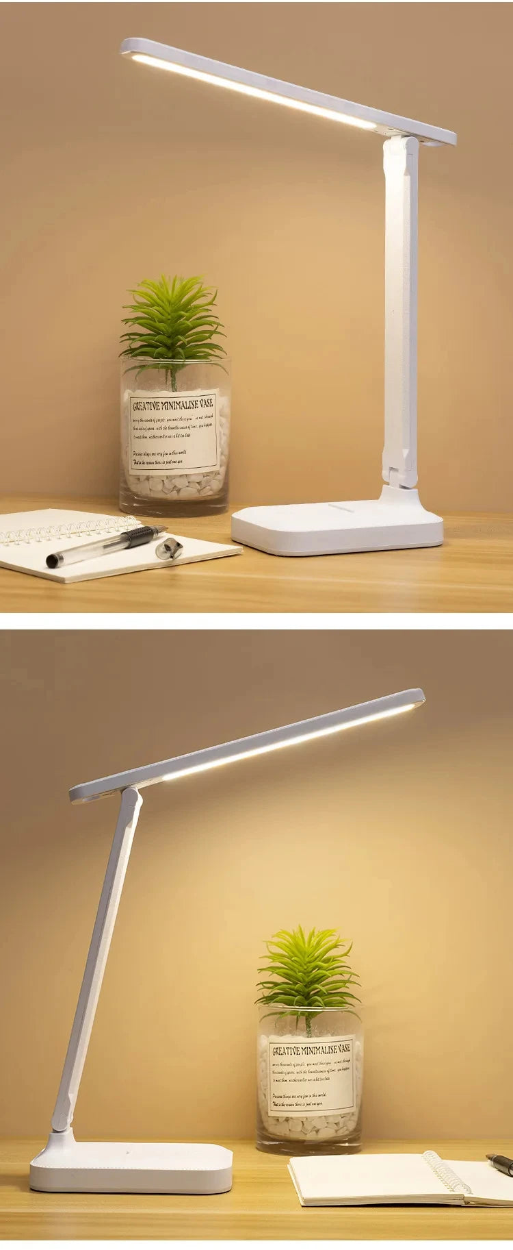Lámpara de Mesa LED Plegable, Regulable Táctil, Recargable USB, con Protección Ocular
