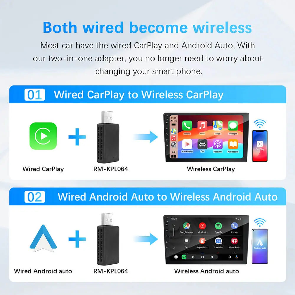 Adaptador Inalámbrico CarPlay y Android Auto Mini AI Box USB Plug and Play para Radio de Automóvil