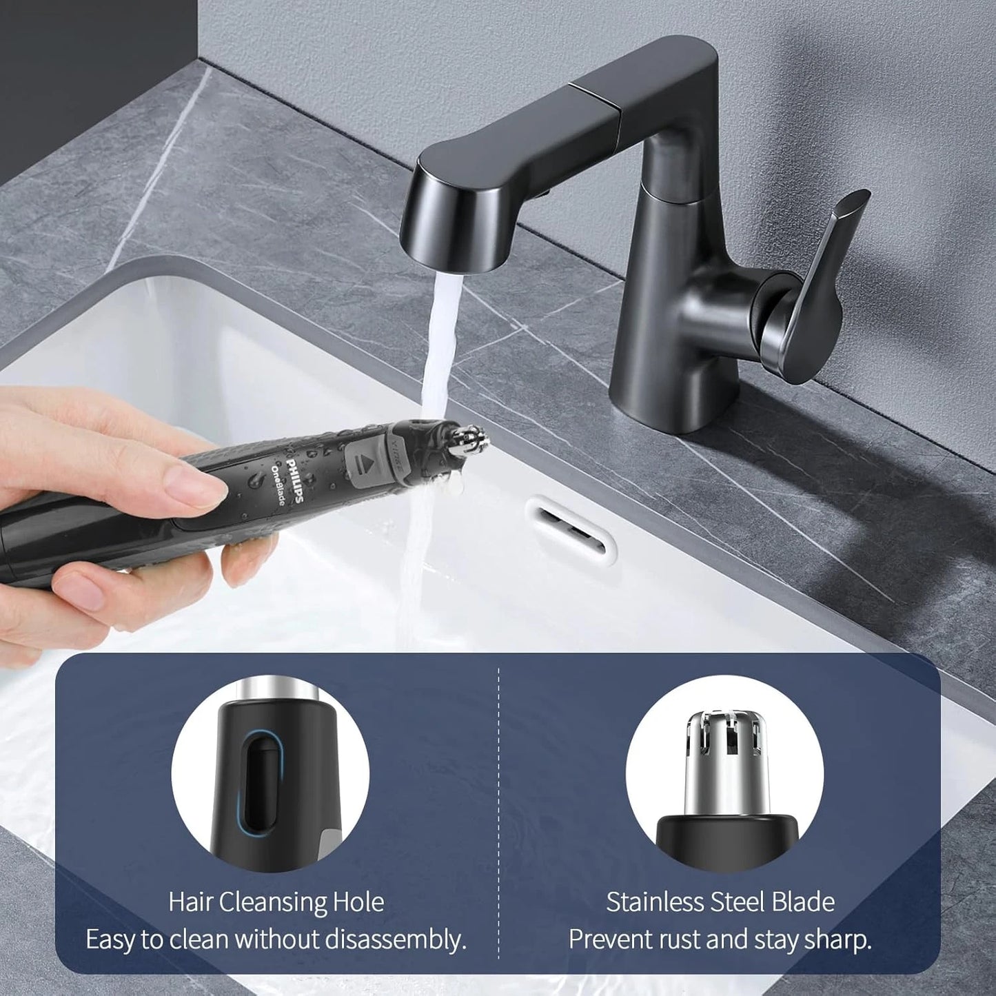 Cabezal de repuesto para recortadora de nariz Philips OneBlade QP2520/QP2630, doble hoja, acero inoxidable