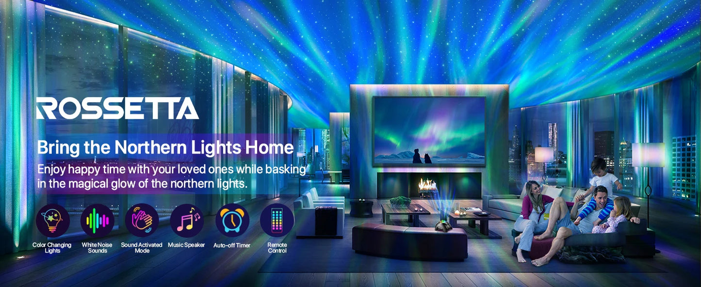 Proyector de Galaxias y Estrellas con Parlante Bluetooth, Ruido Blanco y Efecto Aurora, Color Gris