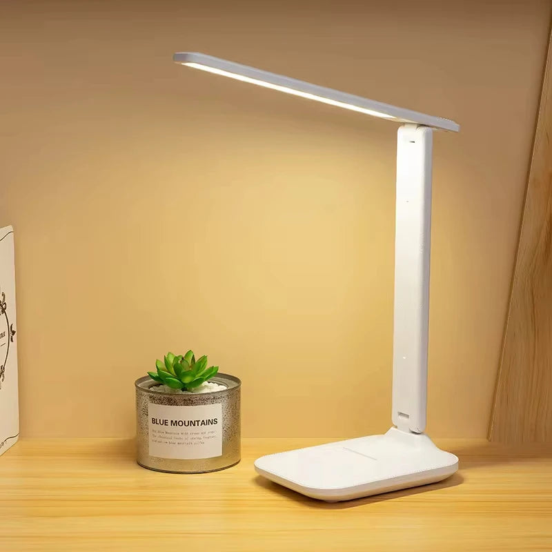 Lámpara de Mesa LED Plegable, Regulable Táctil, Recargable USB, con Protección Ocular