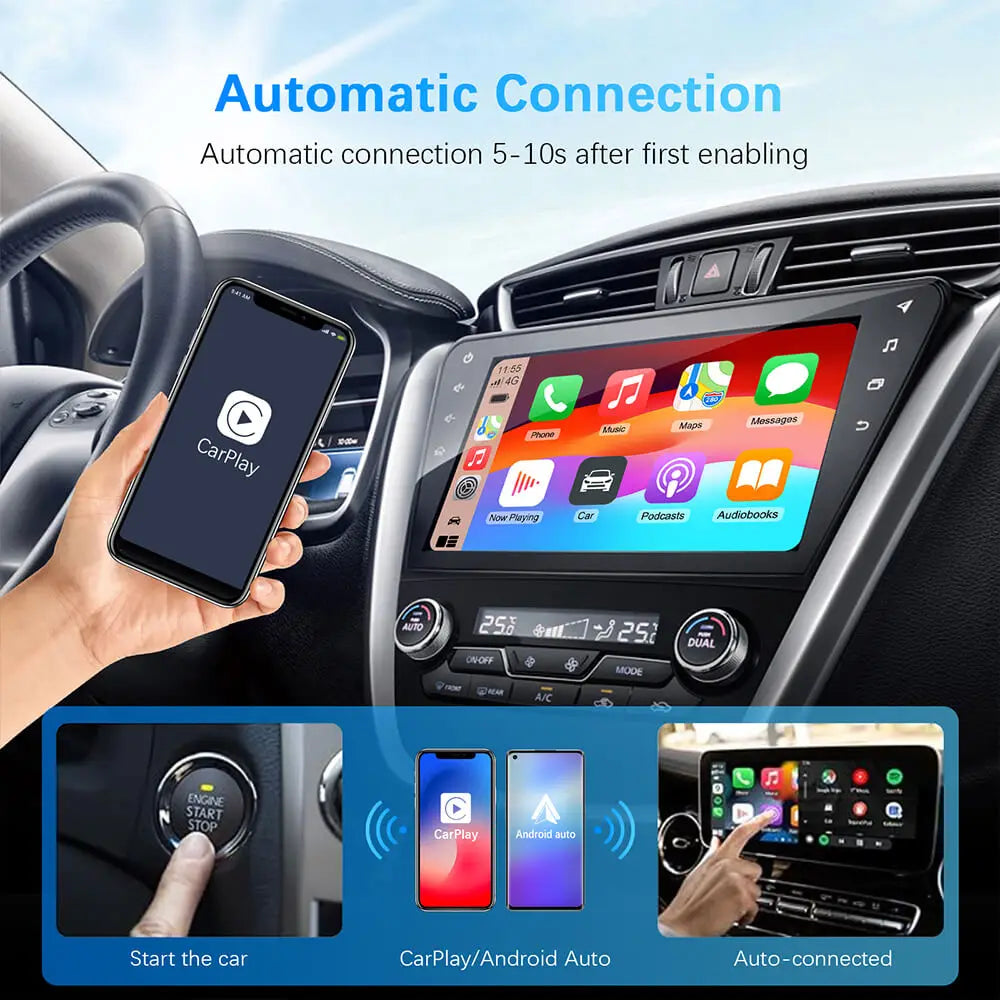 Adaptador Inalámbrico CarPlay y Android Auto Mini AI Box USB Plug and Play para Radio de Automóvil