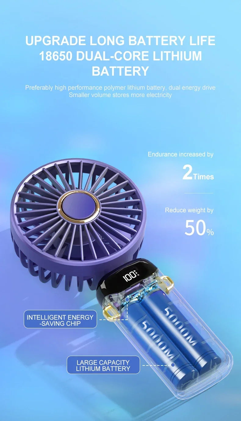 Hands-Free Cooling with Phone Mount: 5000mAh Battery