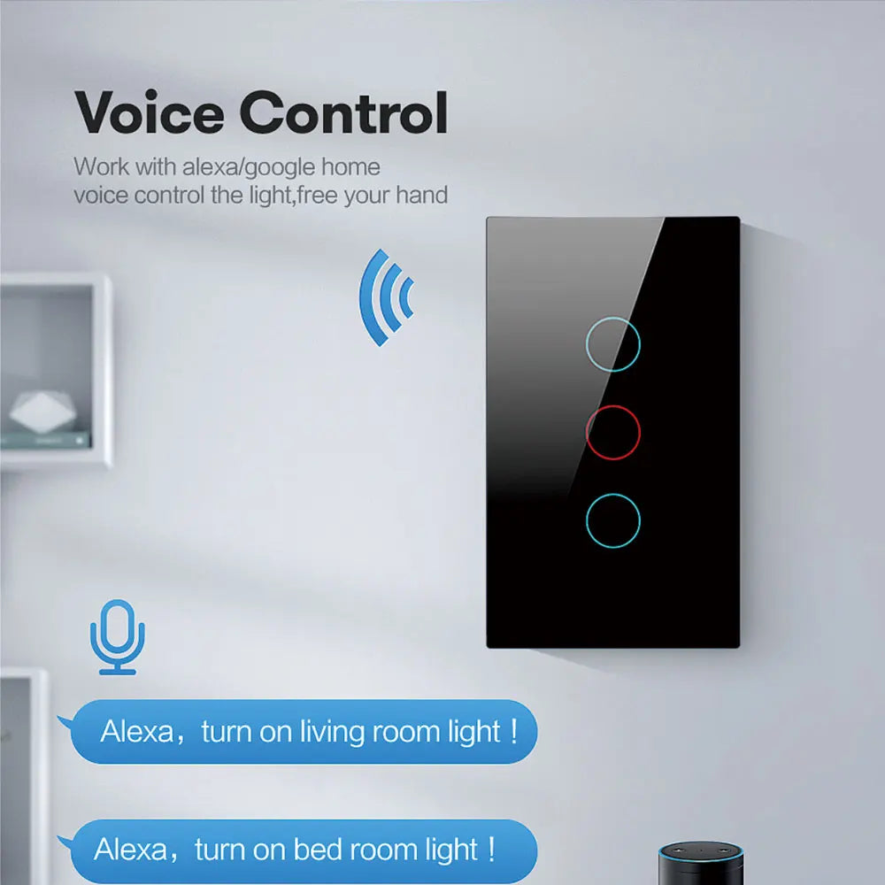Interruptor de Pared Inteligente WiFi RF433 con Sensor Táctil para Luz LED, Sin Cable Neutro, Compatible con Alexa y Google Home