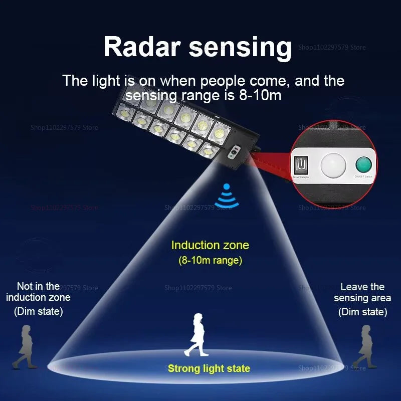 Luz LED Solar Exterior con Sensor de Movimiento, Impermeable, 3 Modos, Control Remoto