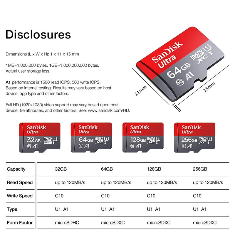 High-Speed microSD Card (64GB, 32GB, 16GB, 128GB) with Adapter