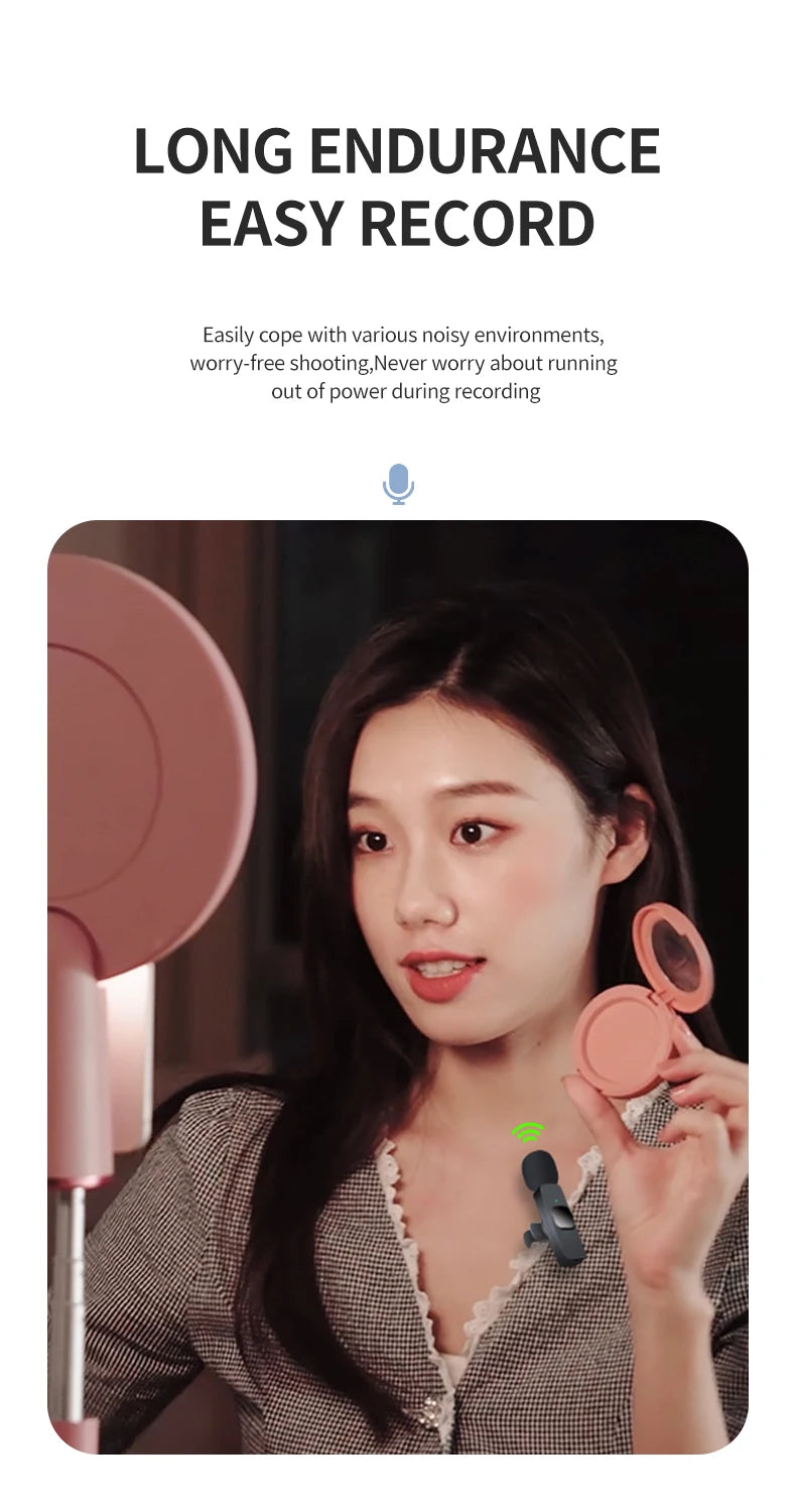 Micrófono Lavalier Inalámbrico 2.4G para Grabación de Audio y Video Compatible con iPhone y Android