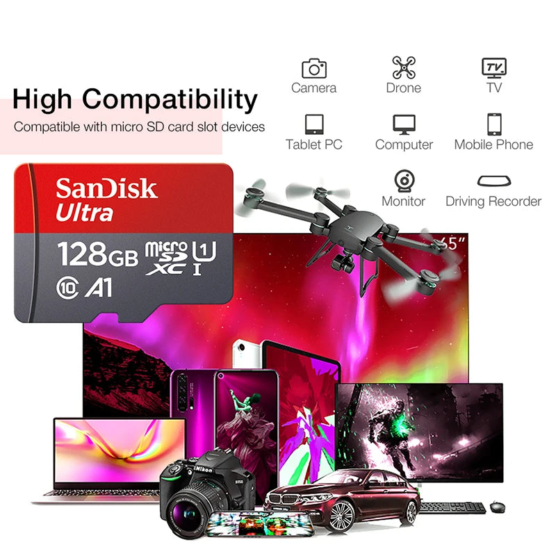 High-Speed microSD Card (64GB, 32GB, 16GB, 128GB) with Adapter
