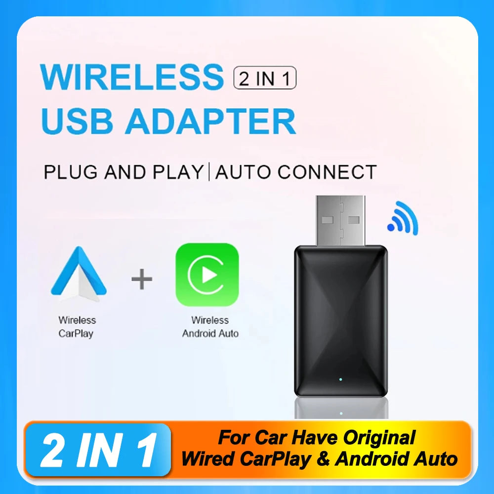 Adaptador Inalámbrico CarPlay y Android Auto Mini AI Box USB Plug and Play para Radio de Automóvil