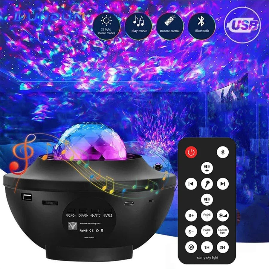 LED Galaxy Projector Night Light with Bluetooth Music Player