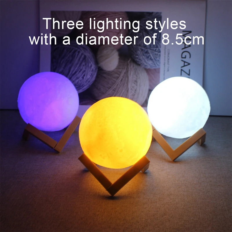 Lámpara de Luna LED 8cm con Soporte, Alimentada por Batería, Decoración de Dormitorio