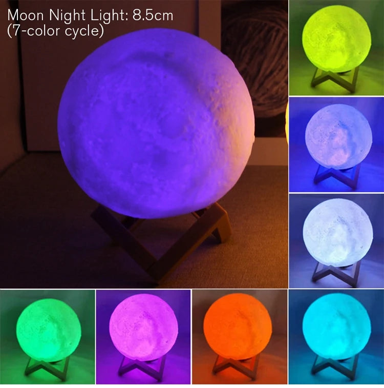 Lámpara de Luna LED 8cm con Soporte, Alimentada por Batería, Decoración de Dormitorio