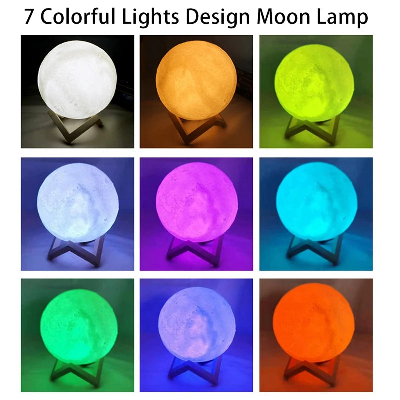 Lámpara de Luna LED 8cm con Soporte, Alimentada por Batería, Decoración de Dormitorio