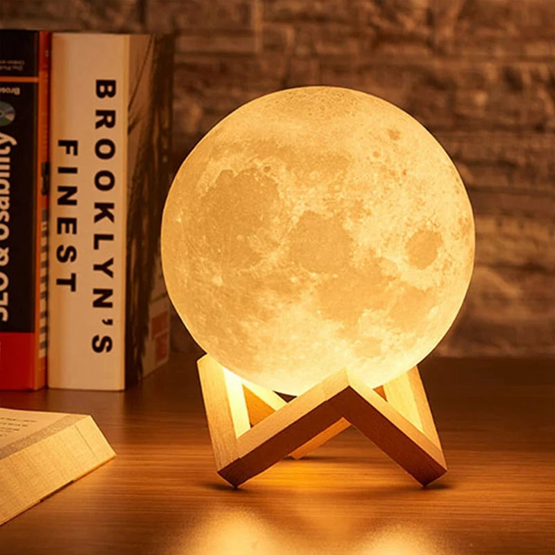 Lámpara de Luna LED 8cm con Soporte, Alimentada por Batería, Decoración de Dormitorio