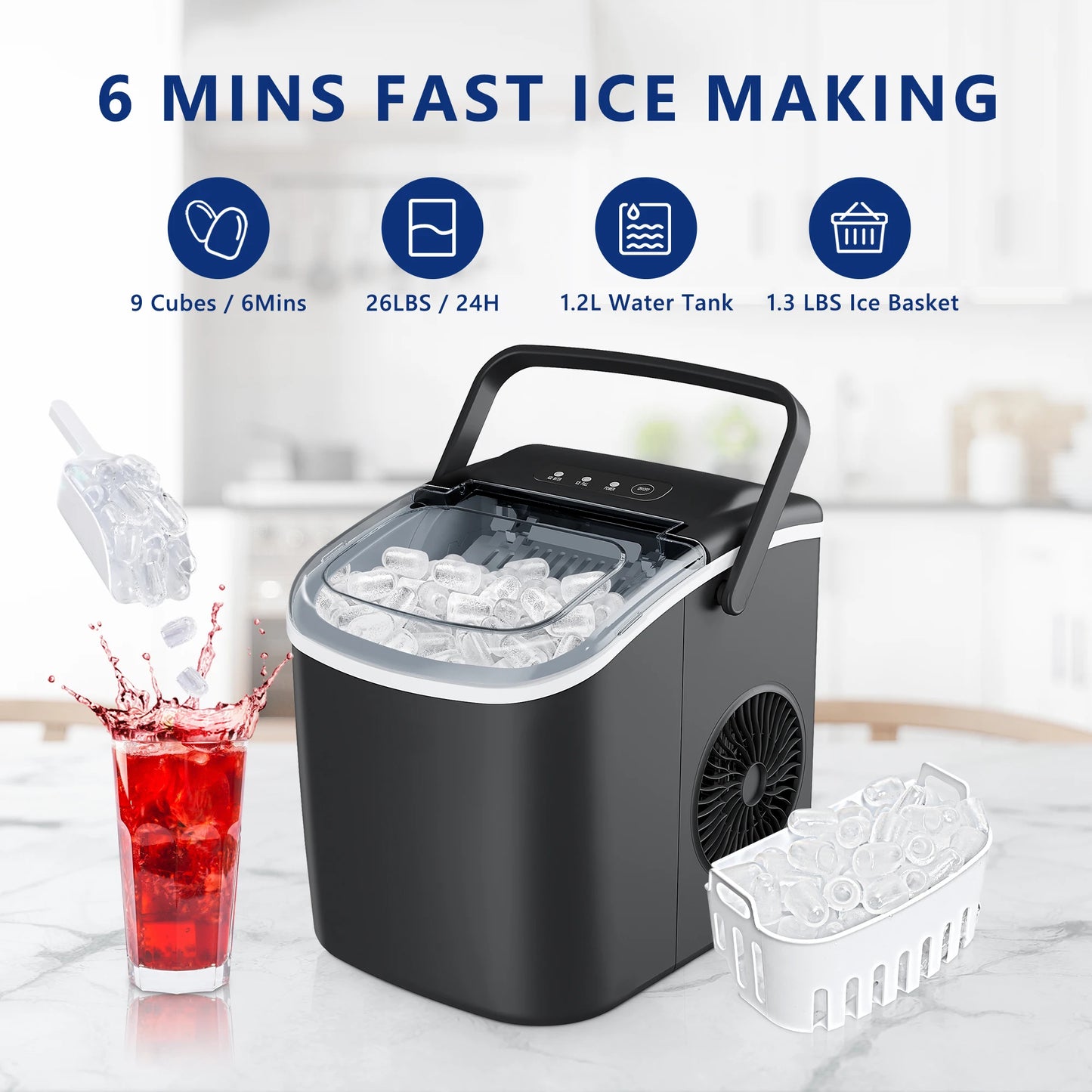 Fast Portable Ice Maker with Self-Cleaning Function