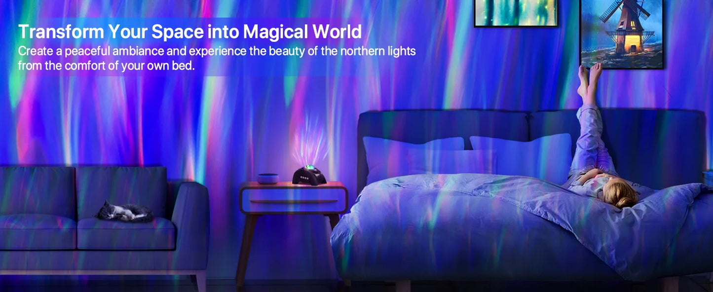 Proyector de Galaxias y Estrellas con Parlante Bluetooth, Ruido Blanco y Efecto Aurora, Color Gris