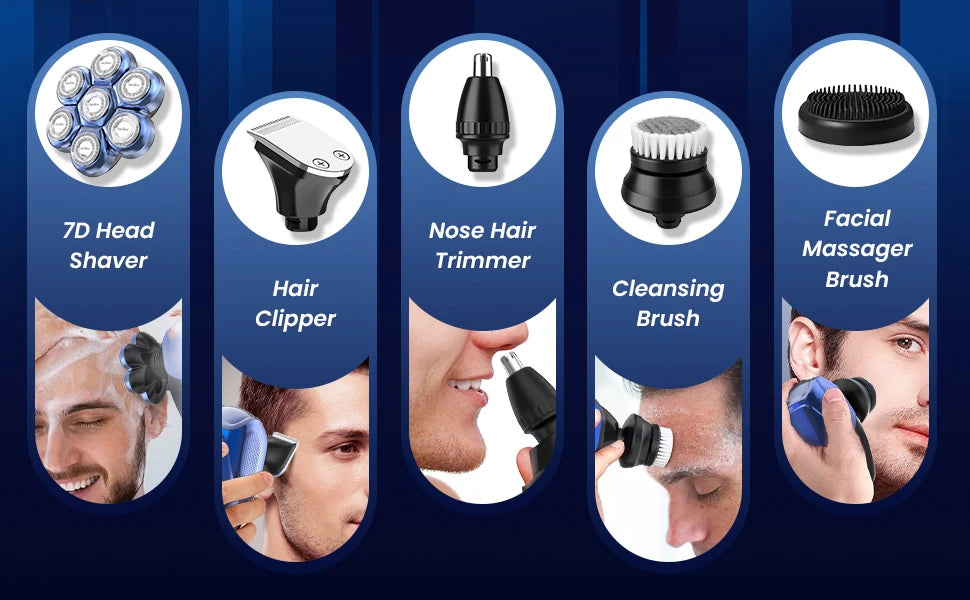 Bald Head Shaver Electric Razor, 5-in-1 Beard Trimmer Kit, Waterproof Mens Shaver