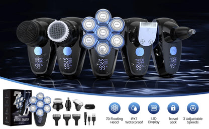 Bald Head Shaver Electric Razor, 5-in-1 Beard Trimmer Kit, Waterproof Mens Shaver