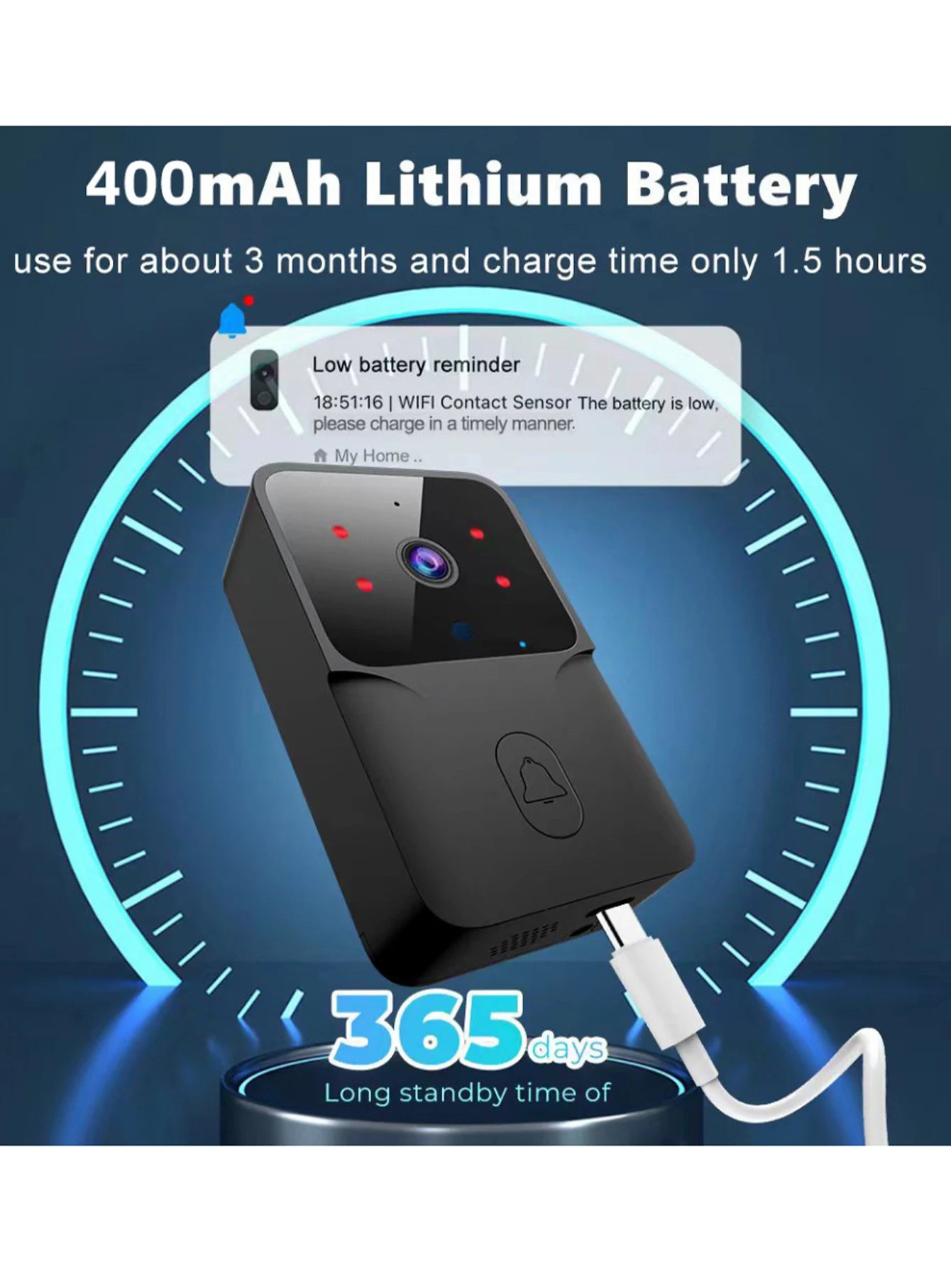 Timbre Inalámbrico con Video, Visión Nocturna HD, Batería Recargable y Función Intercomunicador