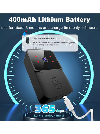 Timbre Inalámbrico con Video, Visión Nocturna HD, Batería Recargable y Función Intercomunicador