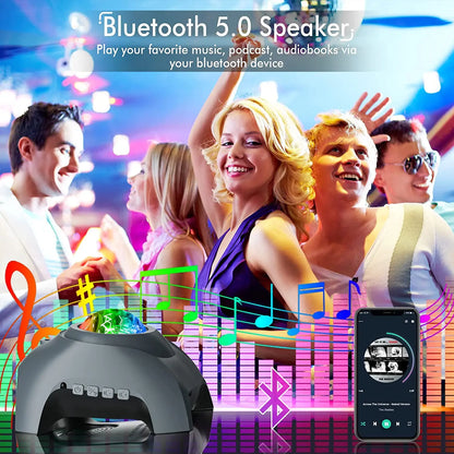 Proyector de Galaxias y Estrellas con Parlante Bluetooth, Ruido Blanco y Efecto Aurora, Color Gris