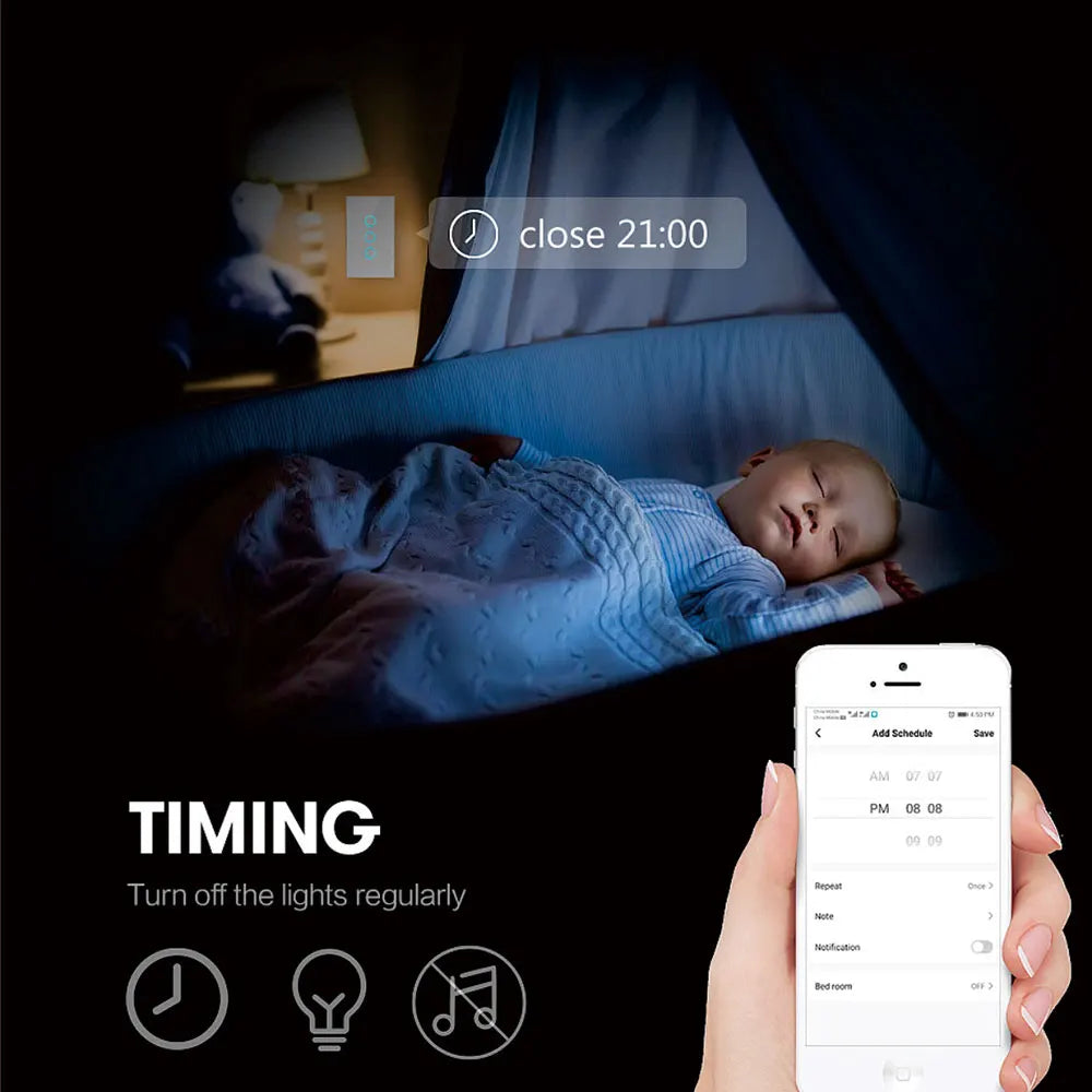 Interruptor de Pared Inteligente WiFi RF433 con Sensor Táctil para Luz LED, Sin Cable Neutro, Compatible con Alexa y Google Home