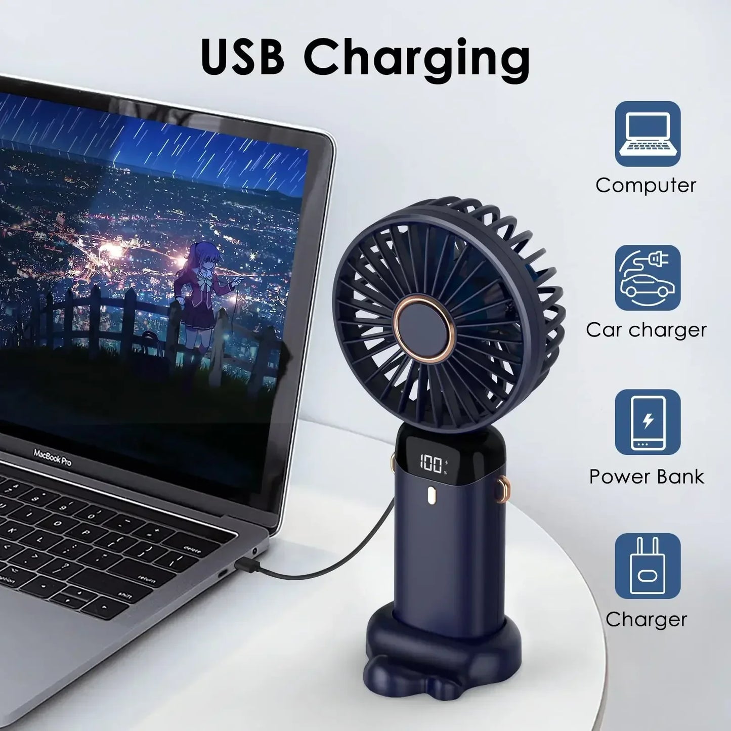 Hands-Free Cooling with Phone Mount: 5000mAh Battery