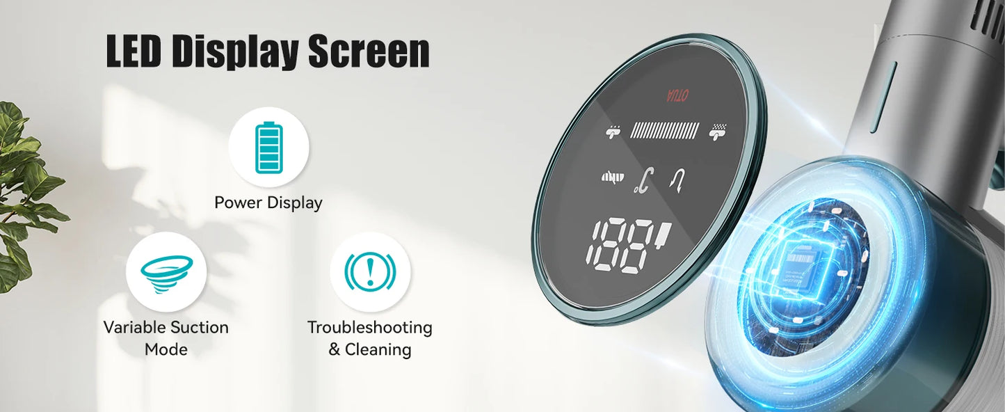Lightweight E.LUO Cordless Vacuum with Powerful Suction & Dust Sensor - 60 Min Runtime, Perfect for Home, Pets & Auto