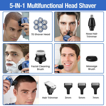 Bald Head Shaver Electric Razor, 5-in-1 Beard Trimmer Kit, Waterproof Mens Shaver