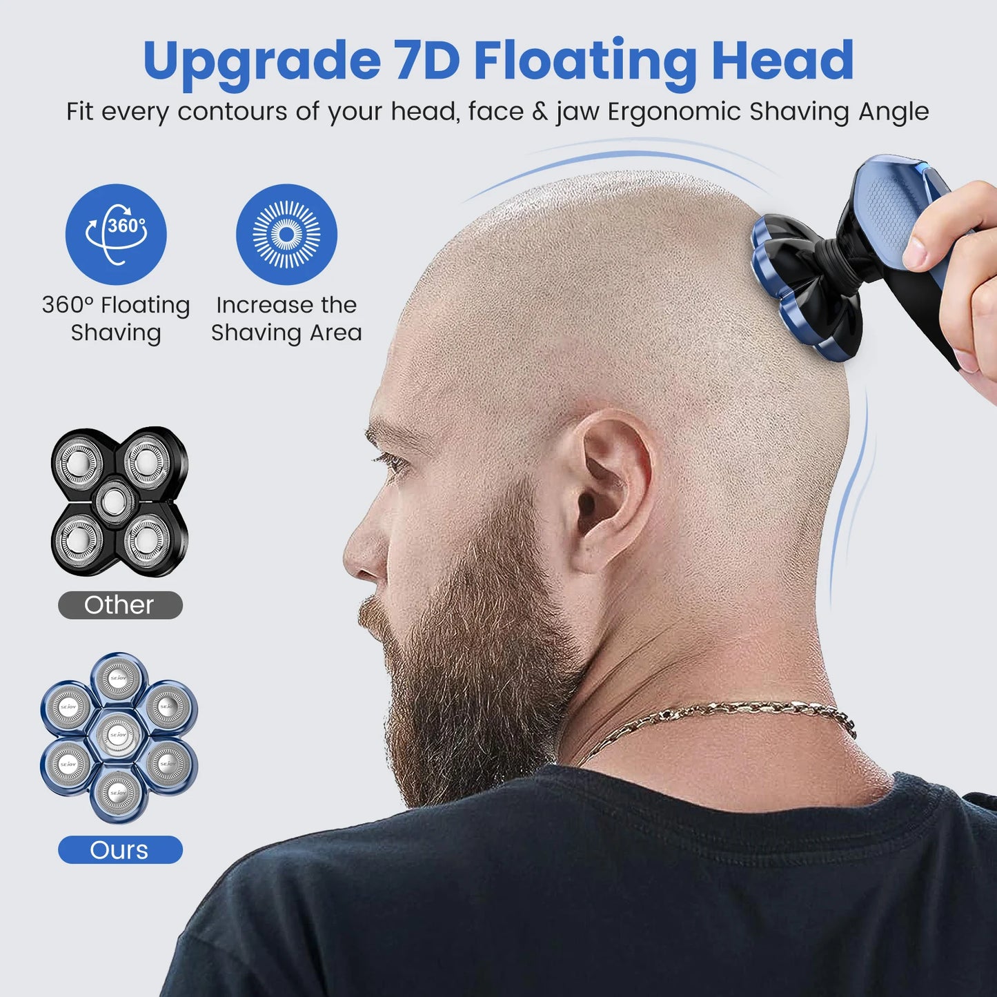 Bald Head Shaver Electric Razor, 5-in-1 Beard Trimmer Kit, Waterproof Mens Shaver