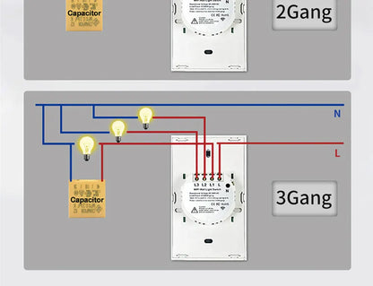 Interruptor de Pared Inteligente WiFi RF433 con Sensor Táctil para Luz LED, Sin Cable Neutro, Compatible con Alexa y Google Home