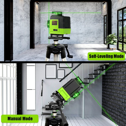 Self-Leveling 4D Green Laser Level by CLUBIONA - 16 Lines, Pulse Mode, 5000mAh Battery, w/Remote