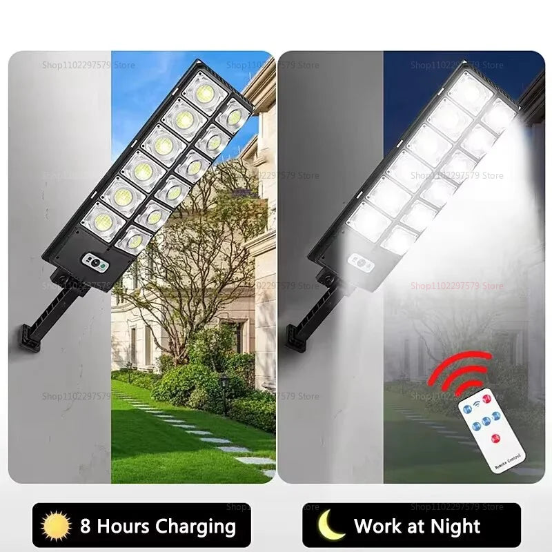 Luz LED Solar Exterior con Sensor de Movimiento, Impermeable, 3 Modos, Control Remoto