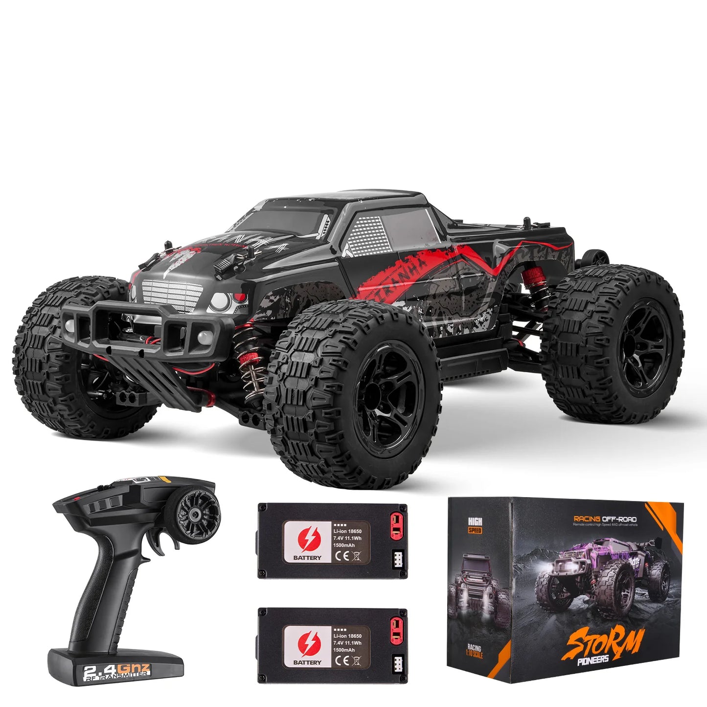 RC Monster Truck 4x4: 2 Batteries, 38KM/H Top Speed, Off-Road Action (Holiday Gift)