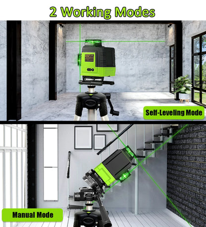 Self-Leveling 4D Green Laser Level by CLUBIONA - 16 Lines, Pulse Mode, 5000mAh Battery, w/Remote