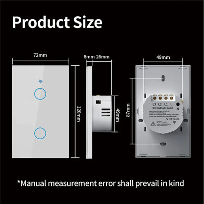 Interruptor de Pared Inteligente WiFi RF433 con Sensor Táctil para Luz LED, Sin Cable Neutro, Compatible con Alexa y Google Home