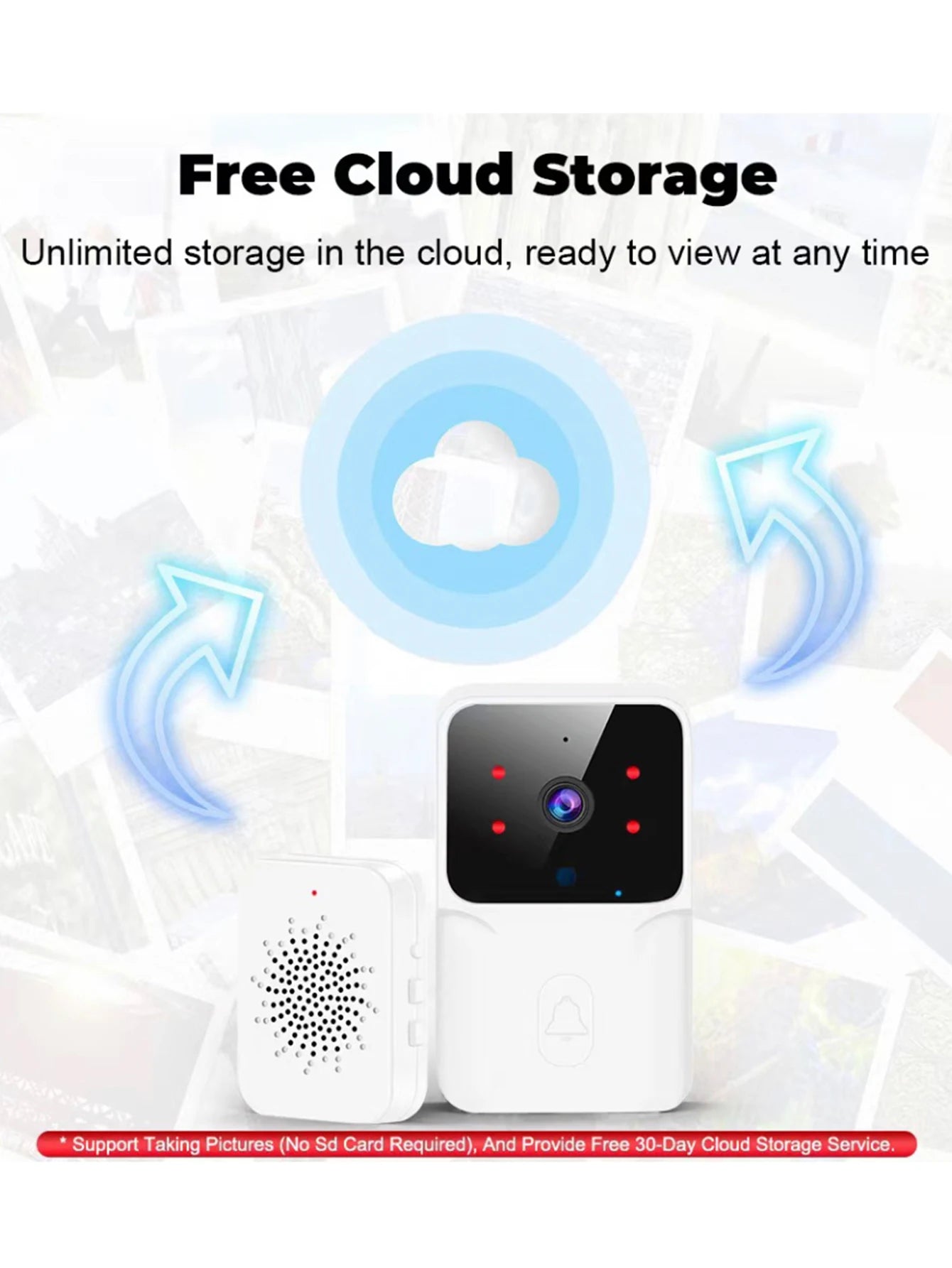 Timbre Inalámbrico con Video, Visión Nocturna HD, Batería Recargable y Función Intercomunicador