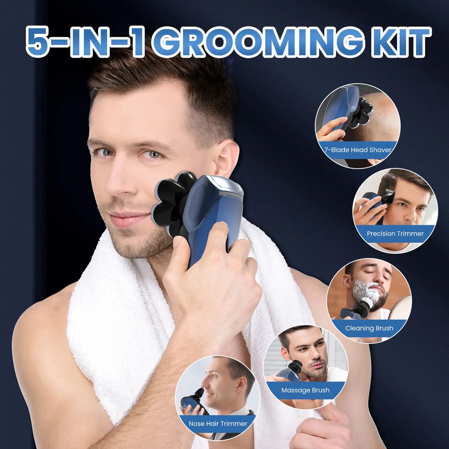 Bald Head Shaver Electric Razor, 5-in-1 Beard Trimmer Kit, Waterproof Mens Shaver
