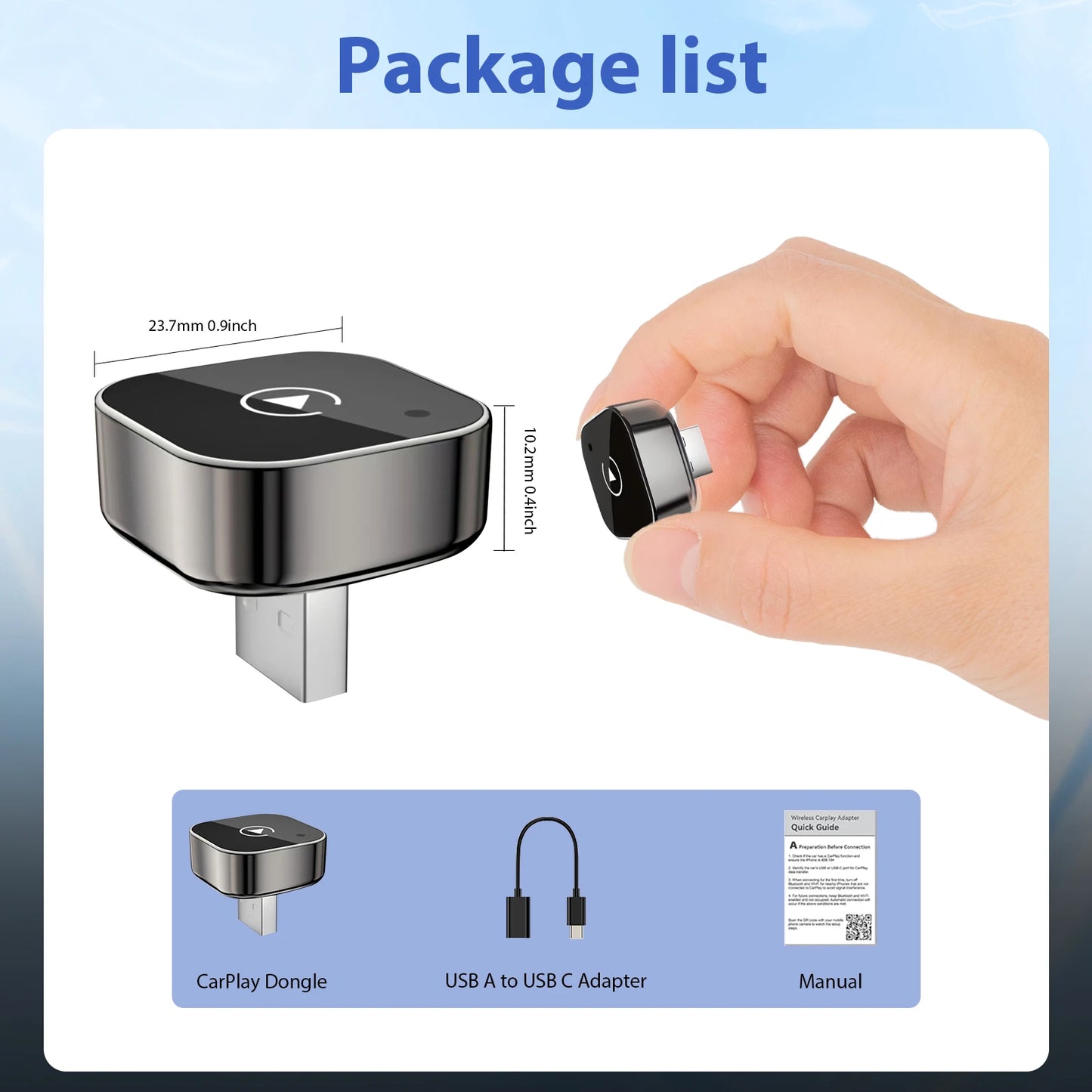 Adaptador Inalámbrico 2 en 1 CarPlay y Android Auto, 5GHz WiFi, USB/Tipo-C Plug and Play