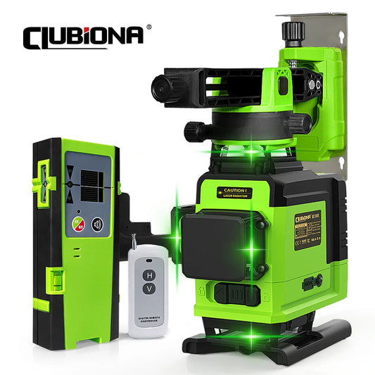 Self-Leveling 4D Green Laser Level by CLUBIONA - 16 Lines, Pulse Mode, 5000mAh Battery, w/Remote