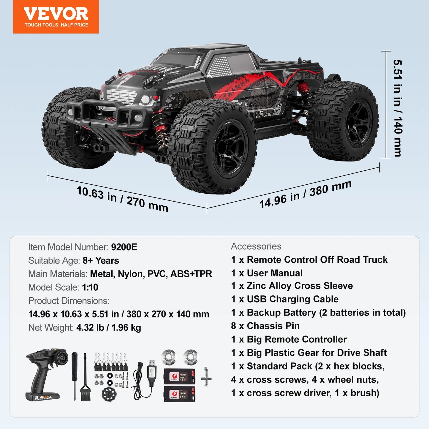 RC Monster Truck 4x4: 2 Batteries, 38KM/H Top Speed, Off-Road Action (Holiday Gift)