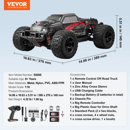 RC Monster Truck 4x4: 2 Batteries, 38KM/H Top Speed, Off-Road Action (Holiday Gift)