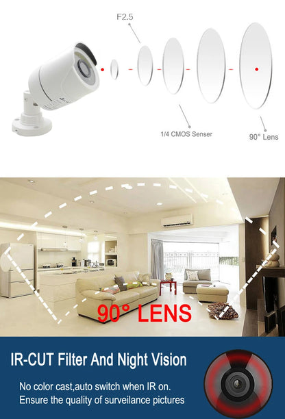 Cámara de Seguridad CCTV AHD 4K para Exterior/Interior con Visión Nocturna Infrarroja, 5MP/1080P