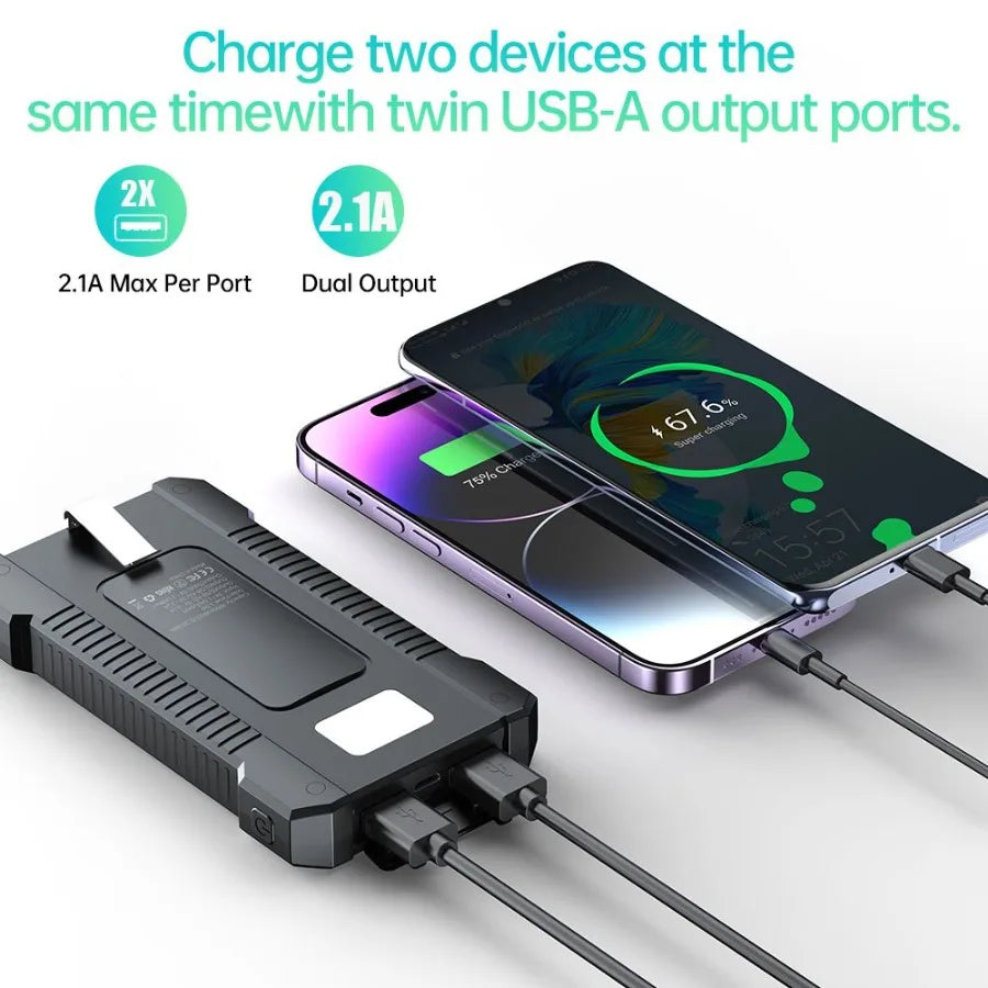 Compact Solar Power Bank Charger - 8000mAh Portable Battery with LED Light