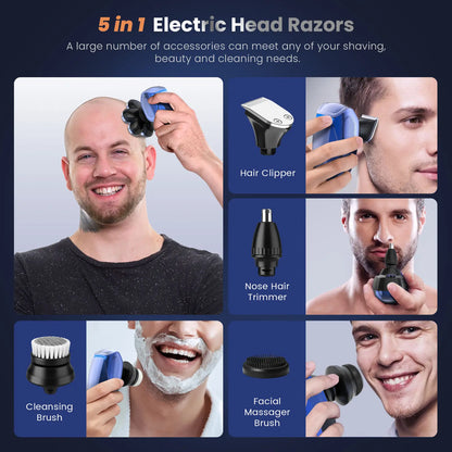 Bald Head Shaver Electric Razor, 5-in-1 Beard Trimmer Kit, Waterproof Mens Shaver