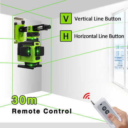 Self-Leveling 4D Green Laser Level by CLUBIONA - 16 Lines, Pulse Mode, 5000mAh Battery, w/Remote