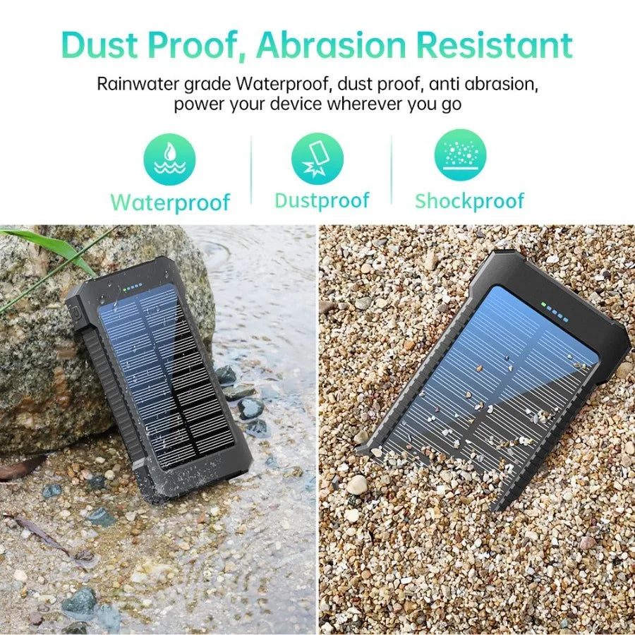 Compact Solar Power Bank Charger - 8000mAh Portable Battery with LED Light