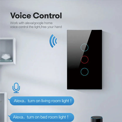 Interruptor de Pared Inteligente WiFi RF433 con Sensor Táctil para Luz LED, Sin Cable Neutro, Compatible con Alexa y Google Home